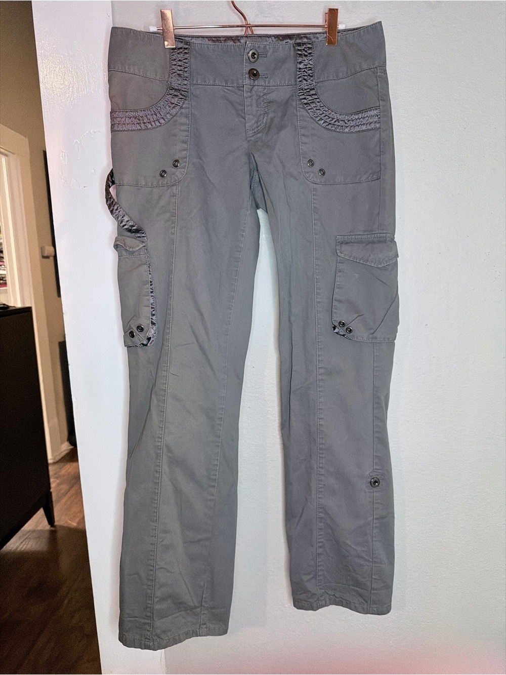 DKNY Y2K Gray Cargo Mid Rise Cotton Pant Women 29